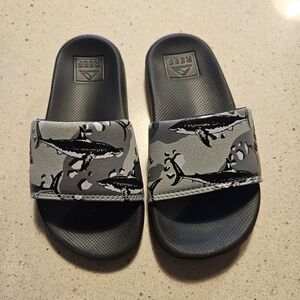 Reef Gray Slide Sandals with Whale Print